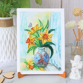 KingKraft Daffodils Flower Quilling Card, Handcrafted Greeting Card for All Occasions, Birthday Card for Mom, Thinking of You, Get Well, Anniversary, Valentines Day, Mothers Day Card, Blank Inside