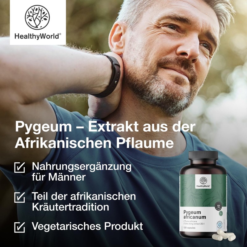 HealthyWorld Pygeum - African Plum Extract (Pygeum Africanum) - 100mg