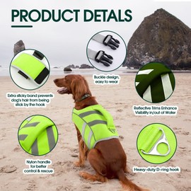 Kuoser Small Dog Life Jacket with Reflective Stripes, Dog Life Vest for Swimming Boating, Adjustable High Visibility Dog Life Vest with High Flotation Swimsuit, Green XS