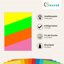 Made in the EU, 40 Sheets Coloured Paper Mix Neon Mix A4 80 g/m² CS Paper - Printer Paper, Copy Paper, Universal Paper for Printing, Crafts & Folding in DIN A4 Format, Paper for Home & Office Supplies