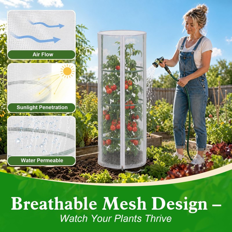 2 Pcs 57"X15.7" Round Tomato Netting with Zipper, Insect Bird