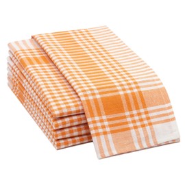 ZOLLNER Set of 5 Tea Towels, 50 x 70 cm, 100% Cotton, 180 g/m², Orange Checked
