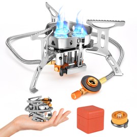 Camping Gas Stove, 6800W Portable Windproof Camping Stove with Piezo Ignition & Storage Box, Foldable Backpacking Stove,Butane Gas Burner Furnace for Outdoor Cooking Hiking Fishing Trekking Picnic BBQ
