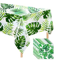 Hawaiian Table Cloth with Napkins, Tropical Palm Leaves Waterproof Tablecloths Rectangular Hawaiian Summer Napkins for Summer Beach Pool Birthday Cocktail Party Supplies