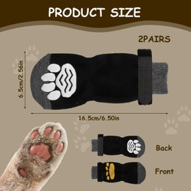 Anti Slip Dog Socks, Dog Paw Protectors 2 Pairs Paws Stop Licking Dog Claw Grip Socks Dog Boots Shoes Cat Slippers Adjustable Strap Dog Paw Bandage for Pet Puppy Indoor Outdoor Hardwood Floor Walking