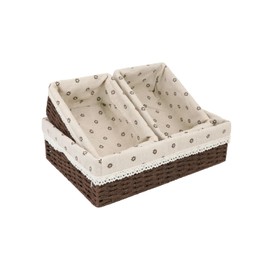 Storage Basket, Woven Paper Rope Baskets for Storage with Handles, Cube Storage Bins with Liners for Drawer,Shelves,Closet Organizing & Decor (Dark Brown-Set of 3)