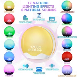 GDSanlian Sunrise Alarm Clock & White Noise Machine 2-in-1, APP Control, 6 Soothing Sound for Sleeping, 12 Night Light, Memory Function, FM Radio, for Heavy Sleepers Adults and Children, Ideal Gift