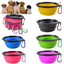 Plato Plegable Perros 2 Piezas – Tazón Portátil de Silicona para Agua y Comida, Ideal para Paseos, Viajes, Senderismo, con Mosquetón para Fácil Transporte (Amarillo)