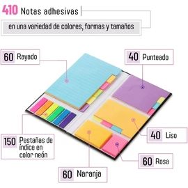 Timotech Juego de Notas Adhesivas para la Escuela, Post It para Libros, Artículos de Oficina, Paquete de 410 Block de Notas Adhesivas, Papelería Aesthetic y Útiles Escolares