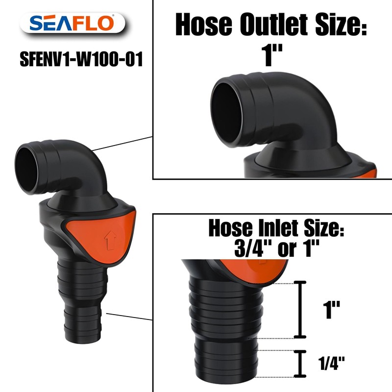 SEAFLO 90° Angled (3/4"-1" in |1" Out) Quick Disconnect Non-Return