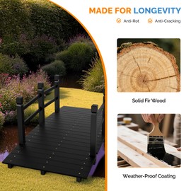 VINGLI 4 ft Garden Bridge, Arch Walkway Wooden Bridge with Safety Rails Natural Finished, Decorative Landscaping Footbridge for Koi Pond, Dry Creek Bed, Garden Pathway or Japanese Zen Decor