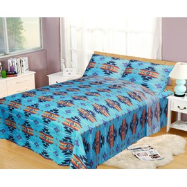 NU TRENDZ Southwest Design (Navajo Print) 3 Piece Sheet Set Twin Size, Design #16112 (Turquoise)