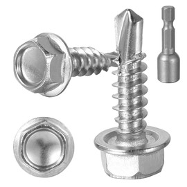 FCZDQ #8 x 1/2" Self Tapping Screws for Metal 410 Stainless Steel Hex Washer Head Self Drilling Screws Hex Drive Sheet Metal Screws, 100 PCS