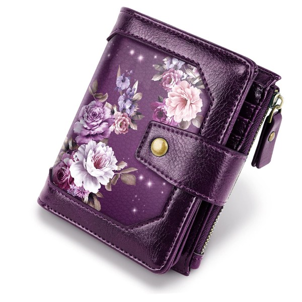 Simikol Small Wallet for Women, RFID Blocking Leather Compact Billfold