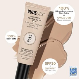 NUDESTIX Nudescreen Daily Mineral Veil SPF 30 – Lightweight Tinted Mineral Sunscreen with Zinc Oxide for UVA/UVB & Blue Light Protection | Nude