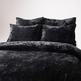 Fredsure Distressed Velvet Comforter Set, 5 Pieces Black King, Distressed Velvet Face and Brushed Microfiber Reverse