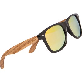 Woodies Zebra Wood Sunglasses with Gold Mirrored Polarized Lens and Real Wooden Frame for Men and Women | 100% UVA/UVB Protection