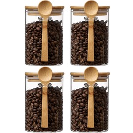 Deeriz Airtight Food Storage Containers with Bamboo Lids and Spoon for Coffee Beans, Flour, Cookie, Sugar, Tea, Nuts and Spice Bath salt and more(4 Pack)