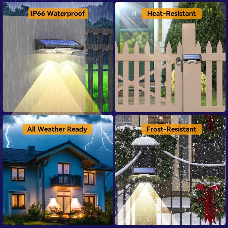 TECKNET Solar Fence Lights Outdoor 6 Pack, 3 Modes 3500K/4500K/6500K,