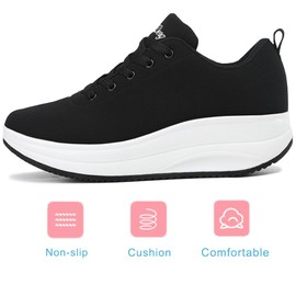 RUIDENG Rocker Bottom Shoes for Women Orthopedic | Comfortable Womens Sneakers Everyday Working | 2 Inch Thick Sole Black White Size 5