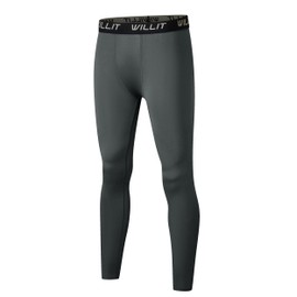 Willit Boys' Leggings Quick Dry Youth Compression Pants Basketball Sports Tights Kids Base Layer Gray M
