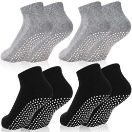 Smilcloud 4 Pairs of Stopper Socks Women, Yoga Socks for Women and Stopper Socks Men, Non-Slip Socks for Ballet, Pilates, Hospital, Home, Barre with Cushion, Dark grey + black