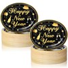 100 Pcs Happy New Year Paper Plates Oval,Black Gold,10.6"x12.6"