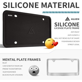 Aujen Silicone License Plate Frames Black, 2 Pack Car License Plate Frame, Universal US Black License Plate Holders Brackets Rust-Proof, Weather & Rattle-Proof, Car Accessories