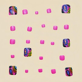 Square Fake Toe Nails Short Press On Toenails Rose Pink Toenails Press Ons Full Cover False Toe Nails With Colorful Flower Designs Acrylic Toenails Glossy Glue On Toenails For Women 24Pcs