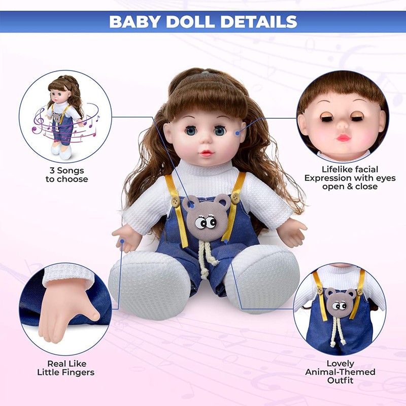 Fuwraixis Musical Doll with Moving Eyes, Makes 3 Types of