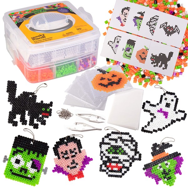 3000 Pc Monster Fuse Bead Kit w 8 Keychains w Case-Ghost, Witch, Vampire-Spooky Halloween Ornaments & Decorations -Kids DIY Bulk Craft Toy Gift -Indoor Halloween Haunted House Birthday Party Activity