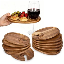 12Pcs Wooden Wine Glass Holder Appetizer Plates, Individual Acacia Wood Charcuterie Boards for Wine Tasting, Cheese Parties, Weddings And Housewarming Gifts