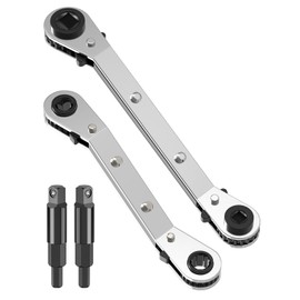 HVAC Service Wrench, Refrigeration Wrench Set 3/8" 5/16" 3/16" 1/4" Ratchet Curved Wrench Tool with 2 Hex Bit Adapter Kit UIInosoo for Air Conditioner, Refrigeration Equipment