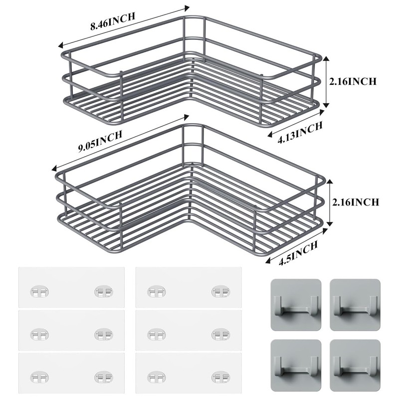 Nieifi Adhesive Corner Shower Caddy Shelf Basket Rack with Hooks,