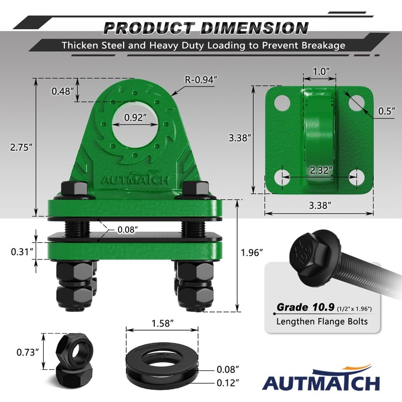 AUTMATCH D Ring Shackle Mount with Backer Plate (2 Pack)