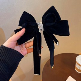 SINIDE Velvet Hair Bow Tail Satin Bow Long Tail Headpieces Winter Hair Barrette Headwear Hair Accessories for Women and Ladies Gifts, Elegant Hair Decor for Wedding Prom Dating