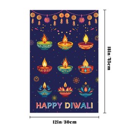 Happy Diwali Garden Flag Purple Decorative Elephant Design Lotus Flower Oil Lamp Banner for Indian Diwali Outdoor Garden Yard Decorations 12X18 IN (D2)
