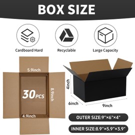 Medium Shipping Boxes, 9x6x4 Inch Black Cardboard Boxes, Pack of 30