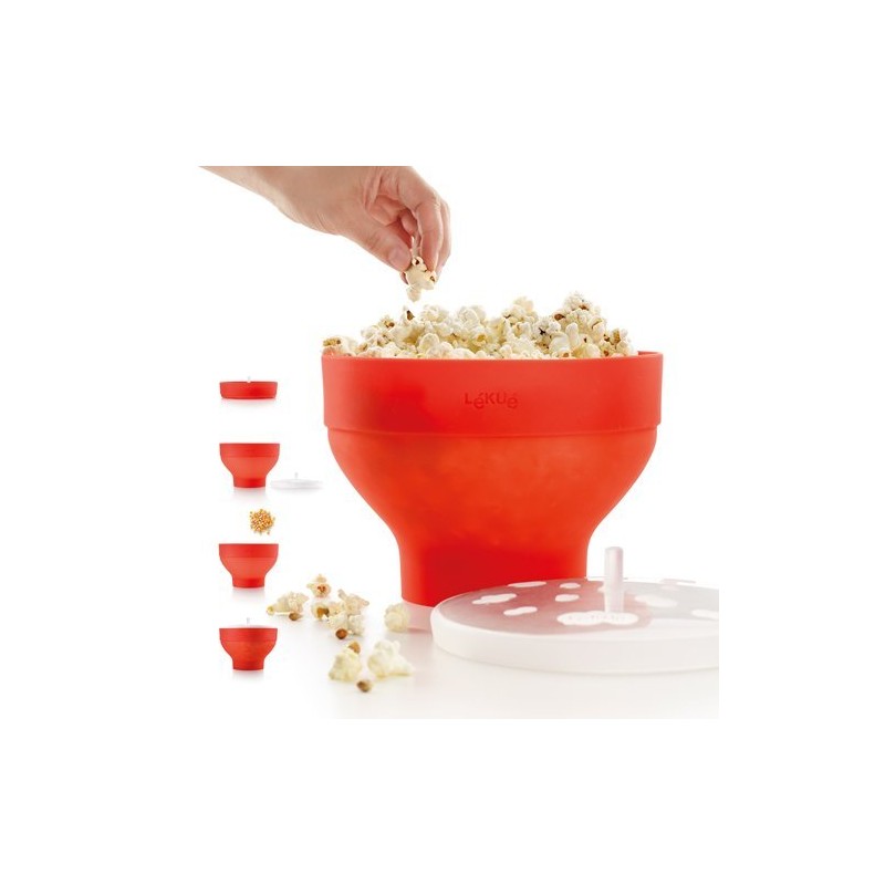 Lekue Jumbo Popcorn Maker with 4 Collapsible Bowls - Platinum