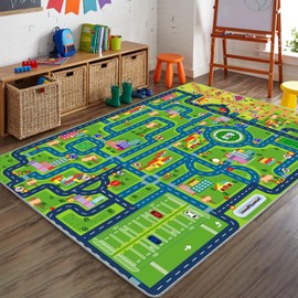 Kids Carpet Playmat Rug, Car Rug for Kids Cars, Non-Slip Town City Road Map Kids Rug for Playroom Bedroom Boys, (59X39.4Inches)