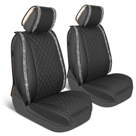 BlingStitch™ Car Seat Covers for Front Seats - Luxurious Black Vegan Leather Seat Covers for Cars with Clear Bling Crystals, Premium Automotive Seat Covers for SUV, Trucks, Car Bling Luxury