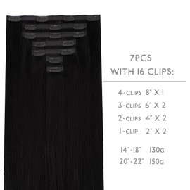 WENNALIFE Genius Seamless Clip in Hair Extensions Human Hair 7pcs Ultra Invisible 50% Thinner Seamless Hair Extensions Clip In Jet Black Hair Extensions Real Human Hair