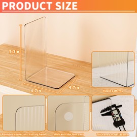 Acrylic Bookends,4 Pcs Book Ends for Shelves,Transparent Kids Book Holder With Non-Slip Mats for Desk Library Office School,Bookshelf Accessories Stands Decorative,for Heavy Duty Books,Vinyl Record,CD