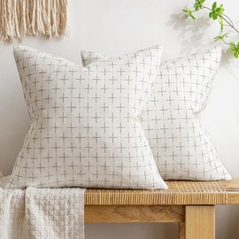 MIULEE Pack of 2 Decorative Burlap Linen Throw Pillow Covers Modern Farmhouse Pillowcase Rustic Woven Textured Cushion Cover for Sofa Couch Bed 16x16 Inch Pure White