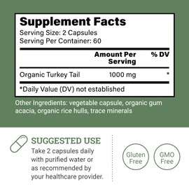 Earth Harmony Naturals Earth Harmony Organic Turkey Tail Mushroom Capsules (1200mg Pure Extract) - Superfood Mushroom Supplement Helps Support Brain Health - Premium Powder Extract - 120 Capsules (2-Month Supply)