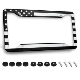 Black American Flag License Plate Frame Quality Metal Aluminum Patriotic Car Cover Tag Holder Frames with 4 Holes and Screws 12 x 6 Inch Decoration for US Vehicle Standard Perfect for Women Men