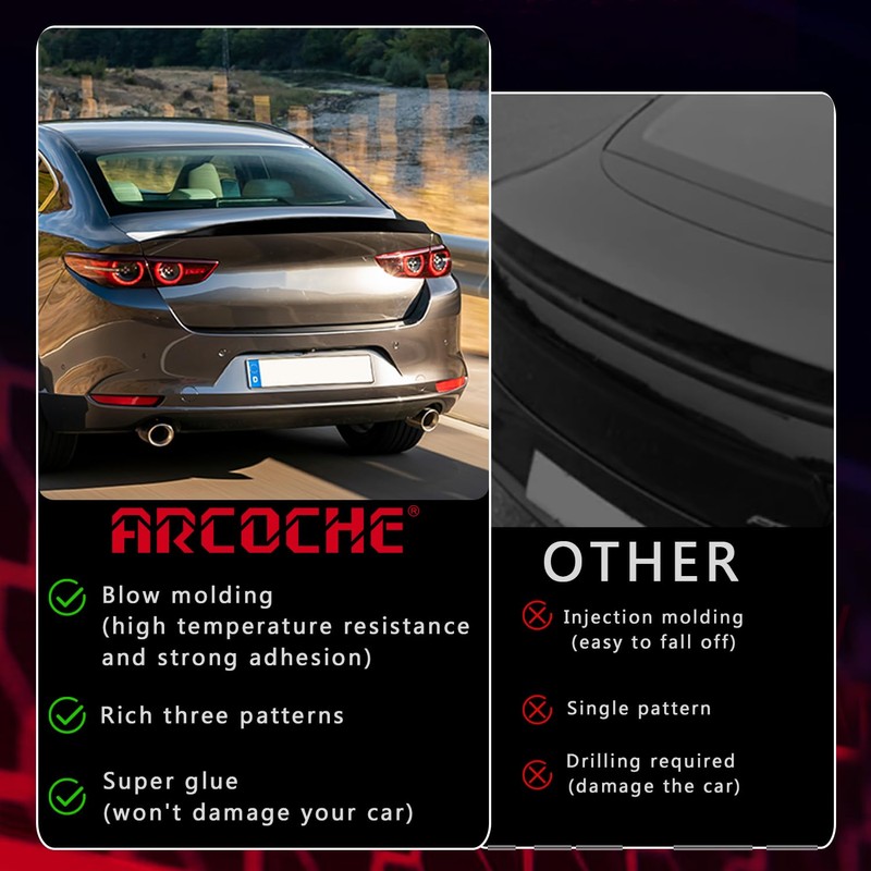 Arcoche Trunk Lip Spoiler for Mazda 3 2019-2023 Sedan Rear