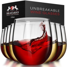 Bravario Unbreakable Stemless Plastic Wine Glasses | Reusable | Shatterproof 100% Tritan Plastic | Dishwasher-Safe | BPA-free | Awesome for Indoor & Outdoor | 13 oz, Set of 8