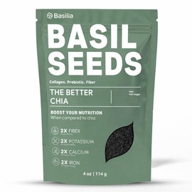 Basilia Basil Seeds for Eating | The Original Loaded Water | 2x More Fiber than Chia | Nutrition-Packed Edible Basil Seeds Superfood for Breakfast, Smoothies & Drinks | Keto Friendly & Gluten Free | 4oz Bag (4oz)