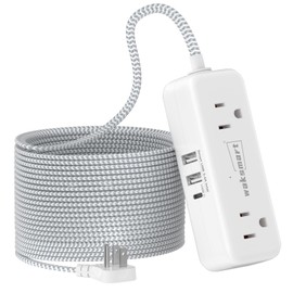 Flat Extension Cord 25 FT with 4 AC Outlets 3 USB Ports (5V/3.4A 17W), 25Ft Long Braided Cord Wall Mountable for Home Office Dorm
